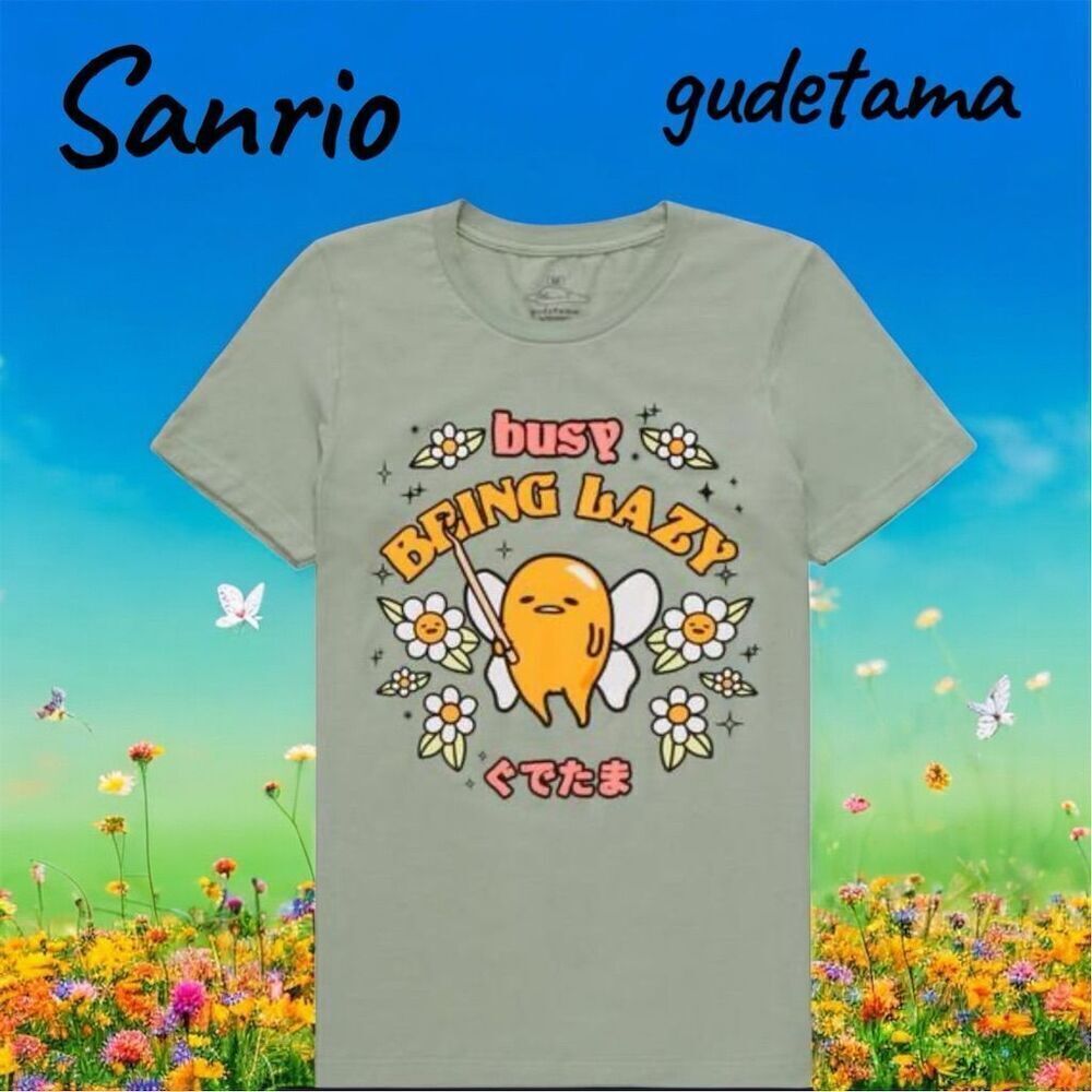 Sanrio Gudetama Busy Being Lazy Women's Floral T-Shirt Size M